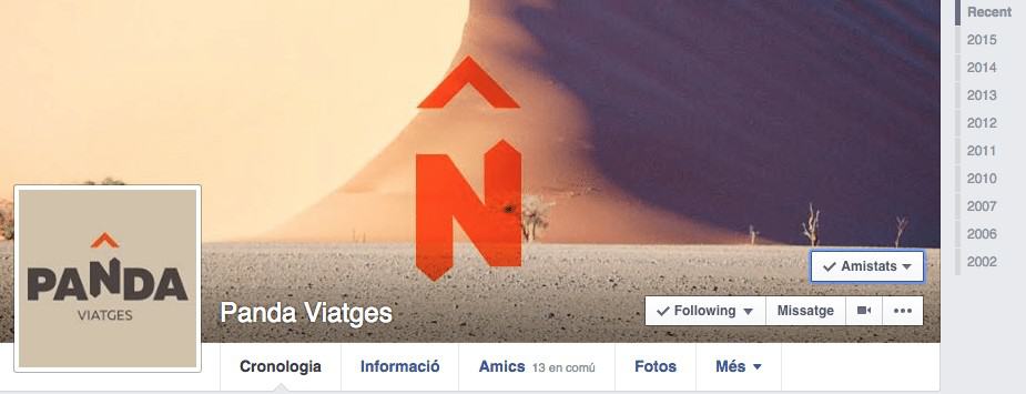 Antic perfil de Facebook de Panda Viatges