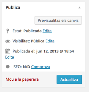 El requadre Publica de WordPress