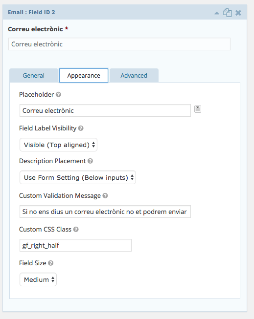 Manual de WordPress - Gravity Form - Configurar i personalitzar els missatges d'error 18