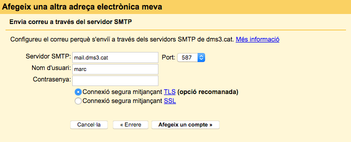 Afegir adreça a Gmail