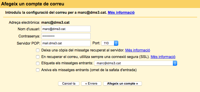 Afegir un compte de correu addicional a Gmail