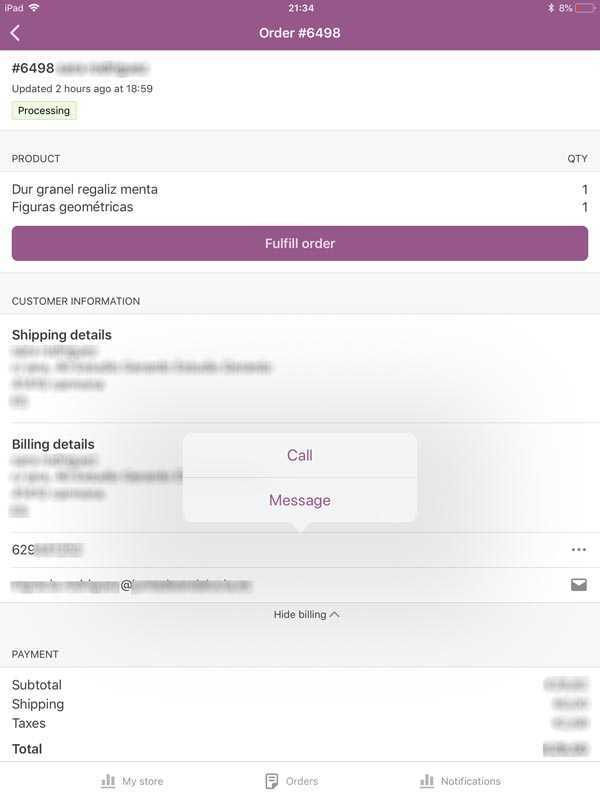 Las nuevas opciones de contacto que aporta la versión beta de la app de WooCommerce.