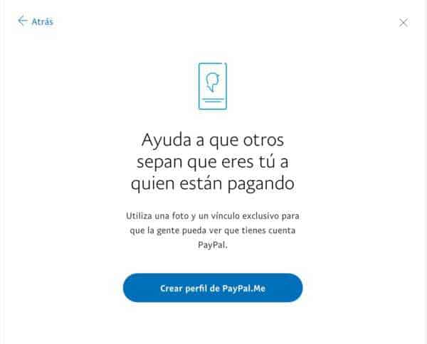 Proceso de creación de un enlace PayPalMe - paso 1