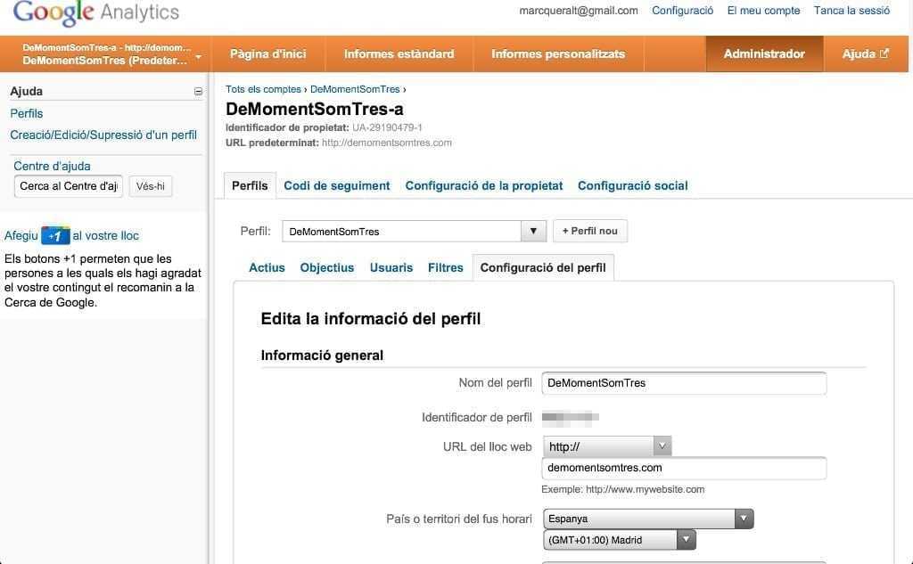Accés a administració de Google Analytics