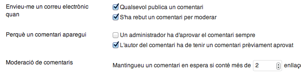 captura de les opcions de gestió de l'spam a WordPress