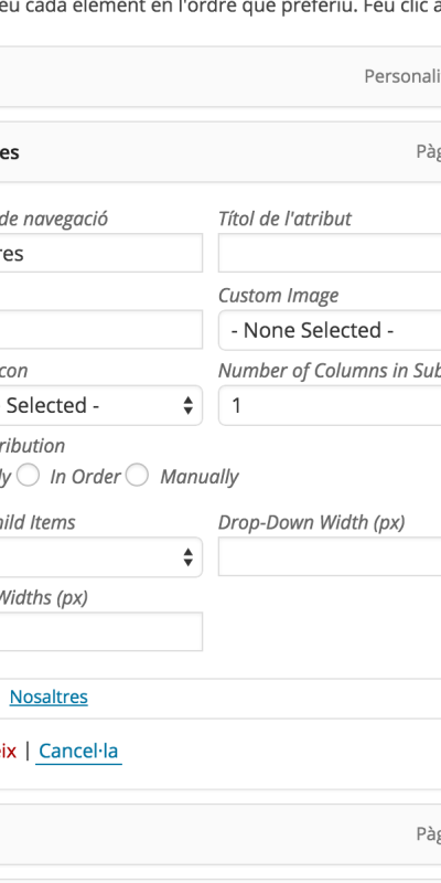 Configuració de les entrades del menú de WordPress