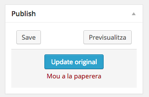 Update Original permet gravar els canvis damunt la versió original amb el component de WordPress Prepare New Version